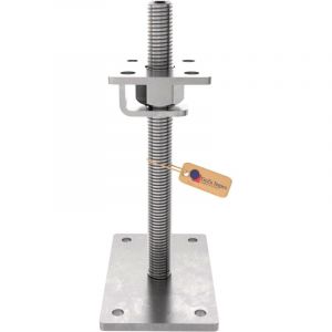 Pied de poteau carr&eacute; r&eacute;glable galvanis&eacute; &agrave; chaud 100 x 100 mm &ndash; hauteur ajustable 60 &agrave; 480 mm avec platine bois pour cl&ocirc;tures &ndash; GeZu Impex