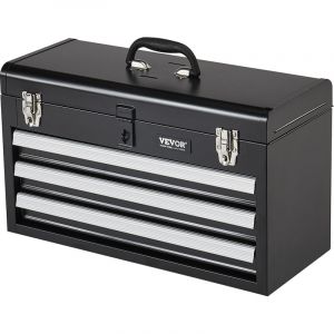 VEVOR Boite a Outils Metal, 520 mm, Caisse a Outils Acier Portable avec 3 Tiroirs Coulissants Roulement a Billes, Petit Coffre Outillage