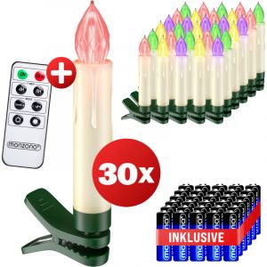 Bougie led de Noel sans c&acirc;ble d&eacute;coration lumineuse aspect bougie de cire fonctionnement &agrave; pile minuterie 24h Set de 30 / Multicolore + Piles - Deuba