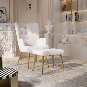 Tanant - Fauteuil relax, Fauteuil à Bascule en peluche - avec douce repose pieds, Fauteuil de télévision, Design Elégant - Blanc