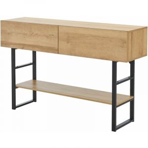 Table console métal 75 x 120 x 30 cm noir effet chêne
