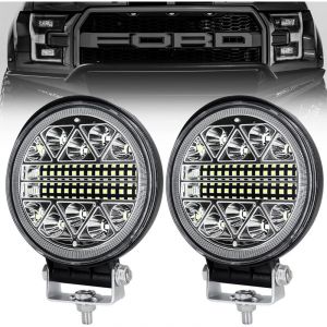 Lot de 2 Led voiture exterieur,phare de travail led,102W 4 ' led projecteur ronde phares longue portee led IP68 phare led moto,pour voiture camion