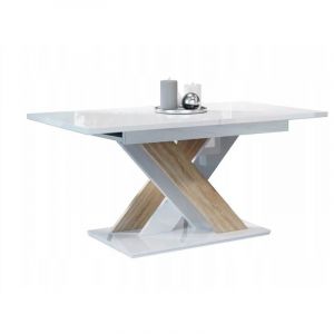 Dusine - table a manger extensible bruce - bois chene et blanc laque 140-180