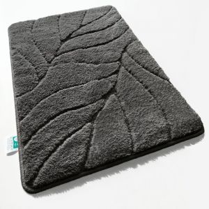 KARAT Tapis de bain Maris Tapis de bain moelleux microfibre douce motif feuille 50 x 80 cm, Gris foncé