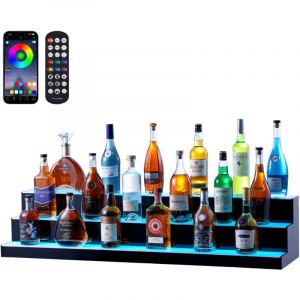 VEVOR Presentoir a Bouteilles Lumineux Eclaire par LED, Etagere a Vins 3 Niveaux 121 cm, Presentoir a Boisson Commercial, en Acrylique, avec