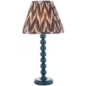Endon Higgledy Lampe de table en peinture bleu marlin brillant avec abat-jour zigzag en tissu gris perle 25 cm E14