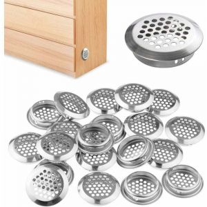 20 Pcs Grille de Ventilation Acier Inoxydable,35mm Ronde Grille Aération Persienne pour le Respirant de Cabinet,Armoire à Chaussures,Armoire(Argent)