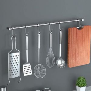 Support &agrave; ustensiles mural en acier inoxydable, support &agrave; ustensiles en acier inoxydable, barre de cr&eacute;dence de cuisine en acier inoxydable, crochet