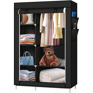 Armoire de Rangement Penderie en Tissu intiss&eacute; avec Fermeture &agrave; Glissi&egrave;re en Tissu Intiss&eacute; 105x45x170cm-noir