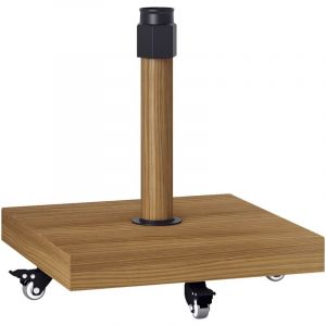 Pied de parasol de jardin, base de parasol &agrave; roulettes, finition imitation bois, base de parasol de jardin &agrave; roulettes, m&eacute;tal, b&eacute;ton, marron clair.