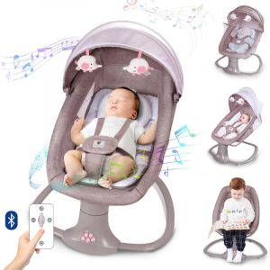 Balancelle B&eacute;b&eacute; &Eacute;lectrique 3 en 1 avec T&eacute;l&eacute;commande - Transat balancelle 5 Vitesses de Balancement - Bluetooth Musique - Rose