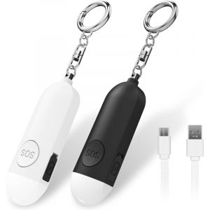 2 Sir&egrave;ne (Noir+Blanc) Personnelle Alarme Sir&egrave;ne de S&eacute;curit&eacute; Personnelle Rechargeable Sir&egrave;ne 130DB Alarme de S&eacute;curit&eacute; Panique Approuv&eacute;e par la Police