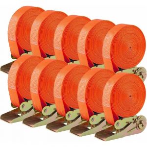Tlgreen - 10 pcs 400 kg Sangle à Cliquet, Sangle d'Arrimage avec Tendeur, Sangle de Serrage en Polyester, Certifié ce, Longueur 6 m, Largueur 25 mm