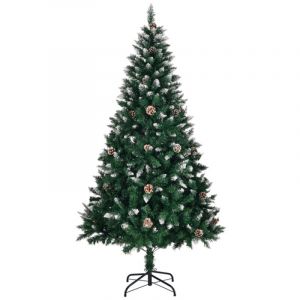 Arbre de Noël artificiel de 1,5 m de long avec des branches de neige et des pignons de pin, sans lumière, avec 420 branches et un support métallique