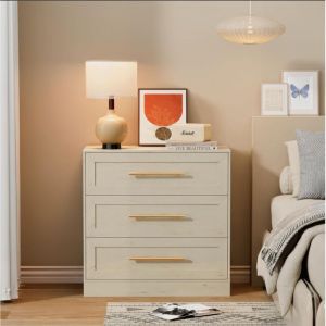 UEV Commode à 3 Tiroirs 80cm, Meuble de Rangement Moderne, Commode Étroite avec Manche Doré, Grain de Bois, pour Salon, Chambre, Bureau, 80 x 40 x 78