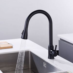 SUMERAIN Mitigeur de Cuisine avec Bec Pivotant &agrave; 360&deg; et Pulv&eacute;risateur Extractible, Mitigeur M&eacute;langeur &agrave; Modes Double de Sortie d'Eau, Noir Mat