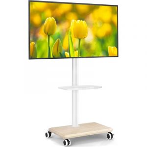 Support TV roulettes Blanc Pied TV pour T&eacute;l&eacute; de 27-55 Pouces, R&eacute;glable en Hauteur et Pivotant Support TV sur Pied avec roulettes Meuble Support TVs
