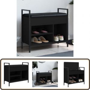 Banc à chaussures noir 65,5x32x57,5 cm bois d'ingénierie - Banc Chaussure - Banc Entrée - Rangement Chaussures - Meuble Hall - Banc Coffre