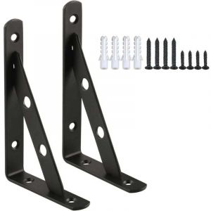 &eacute;querre &eacute;tag&egrave;re Murale 2Pcs &eacute;querre de Fixation 150 x 105 mm &eacute;querre M&eacute;tal en Acier Inoxydable Renforcement de la Charge, Finition Noire Mate,