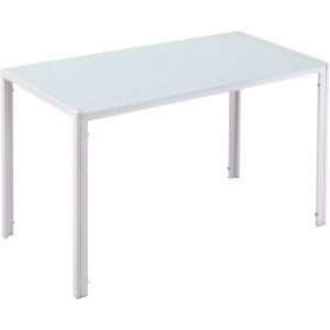 Table &agrave; manger pour 4 personnes, table de cuisine avec plateau en verre tremp&eacute; et pieds en m&eacute;tal, 120x60x75cm, blanc
