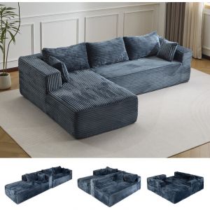 Canap&eacute; comprim&eacute; moderne,Canap&eacute; en forme de L 3 places avec oreillers,Aucun assemblage requis Canap&eacute; Corduroy profond pour le salon,Chambre &agrave; coucher