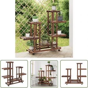 The Living Store - Support &agrave; fleurs avec roues 95x25x101 cm bois massif de sapin - Support Plante - Jardinerie - Meuble Ext&eacute;rieur - Rangement Jardin