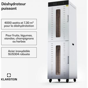 Klarstein D&eacute;shydrateur Alimentaire 4000W Professionnel, 48 &Eacute;tag&egrave;res Inox, 30-90&deg;C, Minuterie 24h, 6 Ventilateurs, 2 Chambres, D&eacute;shydrateur Fruits &