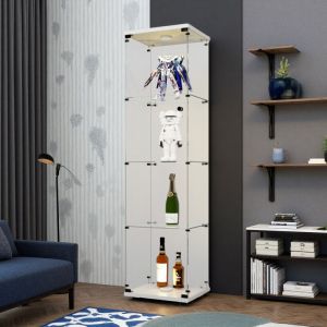 Vitrine en verre LED &Eacute;clairage , vitrine collection avec 4 niveaux, 1 porte, serrure, Meuble de Rangement 164 x 42 x 36cm, Id&eacute;ale pour Collections,