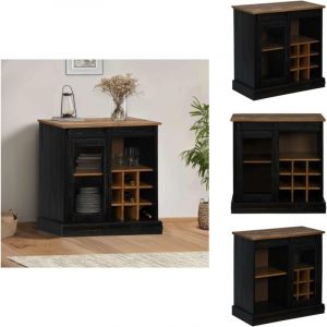 Buffet HALDEN porte coulissante noir 80x40x80 cm bois massif - Buffet - Buffet - Armoire De Rangement - Meuble Buffet