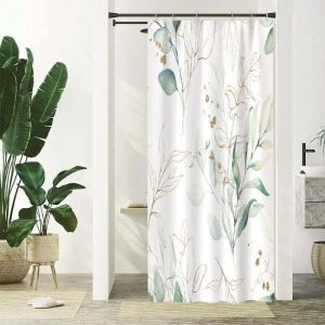 Rideau Douche Vert, Rideau de Douche Feuilles d'eucalyptus Abstrait Dor&eacute; Plante Petit Rideaux de Baignoire Anti Moisissure Imperm&eacute;able Tissu