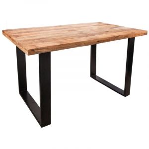 Table LODEN 120 cm &ndash; Plateau en bois massif de manguier verni &ndash; Pieds en U en m&eacute;tal noir