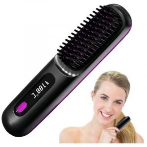 Brosse Lissante Sans Fil, Mini Lisseur Cheveux Sans Fil, Brosse Chauffante Lissante, Lisseur Barbe Homme USB Rechargeable, Lisseur