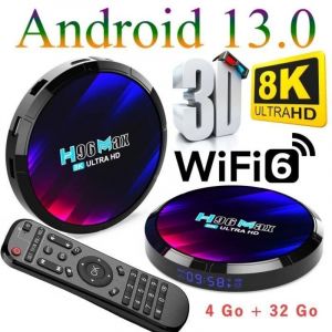 Android TV Box, Boitier iptv Android 13.0 TV Box 4GB RAM/32GB ROM smart media player 2.4GHz/5.0GHz WiFi BT5.0 8K 3D Smart TV Box