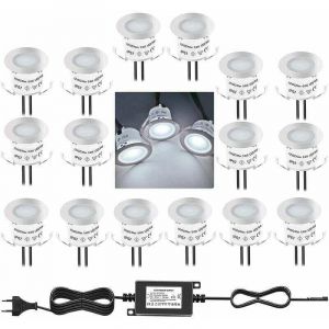 Lot de 10 Mini Spot LED Encastrable Ext&eacute;rieur, IP67 &Eacute;tanche, Lumi&egrave;re Blanc du Jour 4500K, Lampe de sol 32MM 0.6W DC12V pour Chemin Terrasse Bois