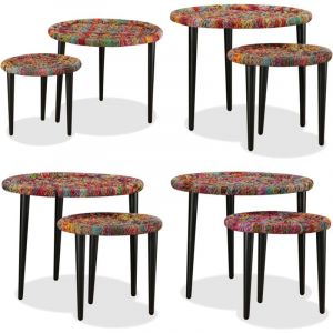 Table basse 2 pcs Détails tissés chindi Multicolore - Tables Basses - Meubles De Salon - Tables Gigognes - Décoration Intérieure - Style Exotique