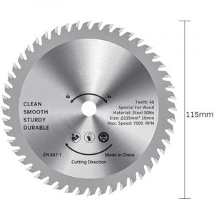 Jeffergarden Lame de scie circulaire 115 mm TCT Coupe-bois en acier alli&eacute; 48 dents Scies de finition en carbure pour la coupe du bois Arbre lisse de