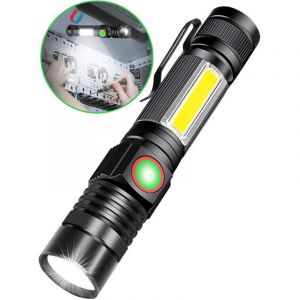 Lampe torche 3 en 1, lampe torche led rechargeable par usb, aimant zoom, lampe de travail &eacute;tanche cob 4 modes (1 pi&egrave;ces)