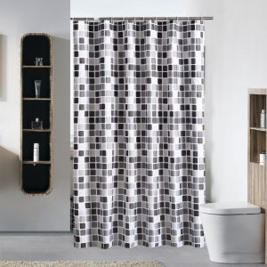 Rideau Douche Anti Moisissure Rideaux de Douche Noir Blanc Gris Mosa&iuml;que Imperm&eacute;able Lavable en Machine - 80x180CM