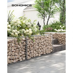 Lot de 2 Gabion pour Pierre, 100 x 50 x 50cm, cloture gabion, Cage en Métal, Panier à Pierre, Maille 5 x 10 cm, Galvanisé, Mur, Paterre, Décoration