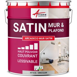 Arcane Industries - Peinture murale satin velours blanche - 2.5 l Gris Clair - ral 7035