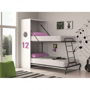 Les Tendances - Lit superpos&eacute; escamotable 2 couchages 80x190 Verkali-Fa&ccedil;ade Ch&ecirc;ne 3D