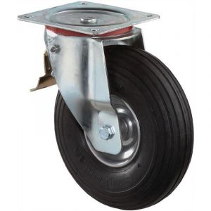 Bs Rollen - bs Roulettes Roulette pivotante avec plaque à visser et blocage total en caoutchouc Roue gonflable Roulements à rouleaux 260 mm 200 kg
