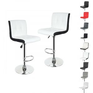 Hofuton Tabouret de Bar, Lot de 2, Chaise, Hauteur Réglable, Revêtement en pu, Rotatif sur 360°, avec Dossier et Repose-Pieds, Piètement Chromé,