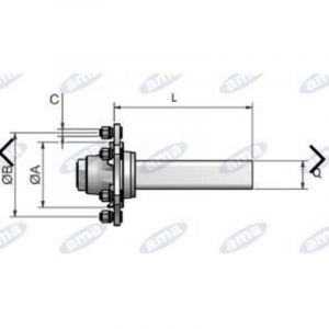 Arbre d'essieu sans frein type 5 trous 200 mm pour remorque et citerne AMA 11684