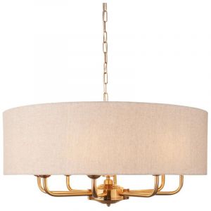 Highclere Plafonnier &agrave; plusieurs bras en laiton vintage, lin naturel, 8 x E14 - Endon