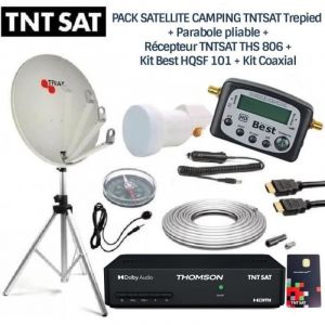 PACK SATELLITE CAMPING TNTSAT Trepied + Parabole pliable + R&eacute;cepteur TNTSAT THS 806 + Kit Best HQSF 101 + Kit Coaxial