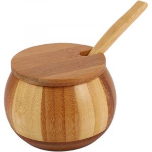 Sali&egrave;re de cuisine en bambou naturel, bouteille d'&eacute;pices m&eacute;nag&egrave;re avec couvercle, bo&icirc;te de rangement, accessoires de cuisine