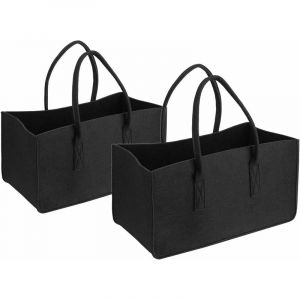 Aougo - Lot de 2 sacs en feutre noir pour sac à provisions, sac à bûches de cheminée, porte-journaux, panier à bûches de cheminée, porte-revues (noir)