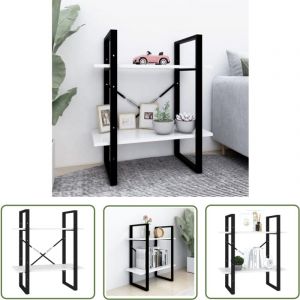 The Living Store Bibliothèque à 2 niveaux Blanc 60x30x70 cm bois d'ingénierie - Bibliothèque Industrielle - Bibliothèque Blanche - Étagère Rangement