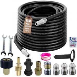 Tuyau D&eacute;boucheur Canalisation 30M 5800PSI pour Nettoyeur Haute Pression, Kit Nettoyage &Eacute;gout avec Buse Rotative, 4 Buses Jet Sewer et Accessoires